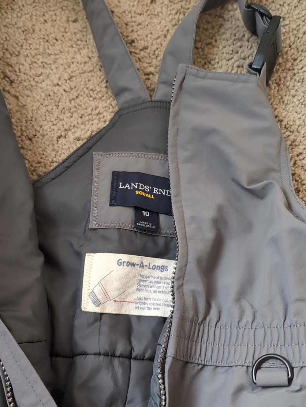 Lands' End Kids Gray Snow Pants With Bib Grow Along Size 10